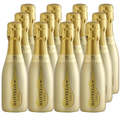 Case of 12 Bottles of Mini Bottega Gold Prosecco Brut 20cl – Ideal for Parties or Giveaways